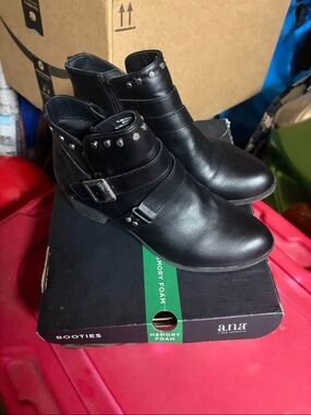 a.n.a Black Studded Strap Ankle Booties